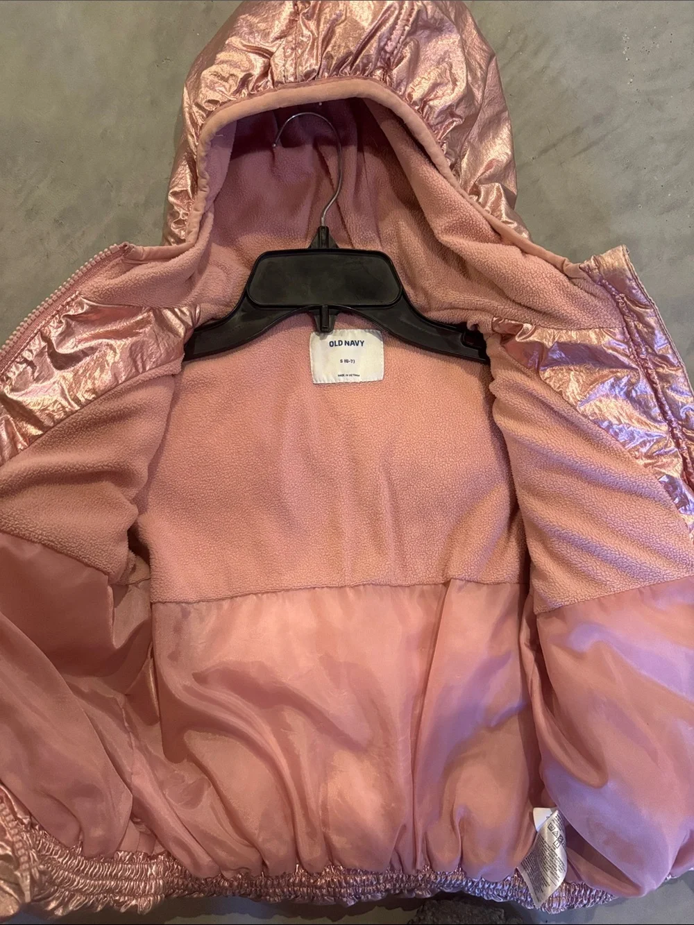 Old Navy Metallic Pink Puffer Jacket with Hood